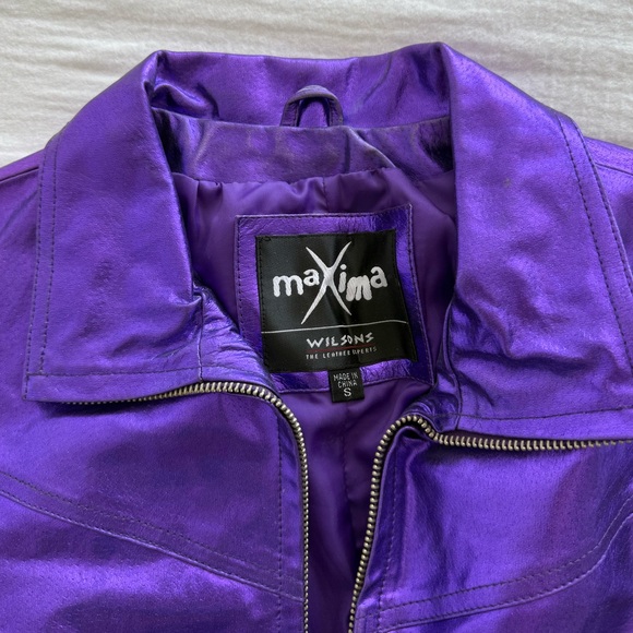 Vintage 90s Wilsons Maxima Metallic Purple Leather Jacket - Picture 3 of 8